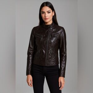 Laundry by Shelli Segal‎ Moto Jacket Dark Chocolate Brown XS
